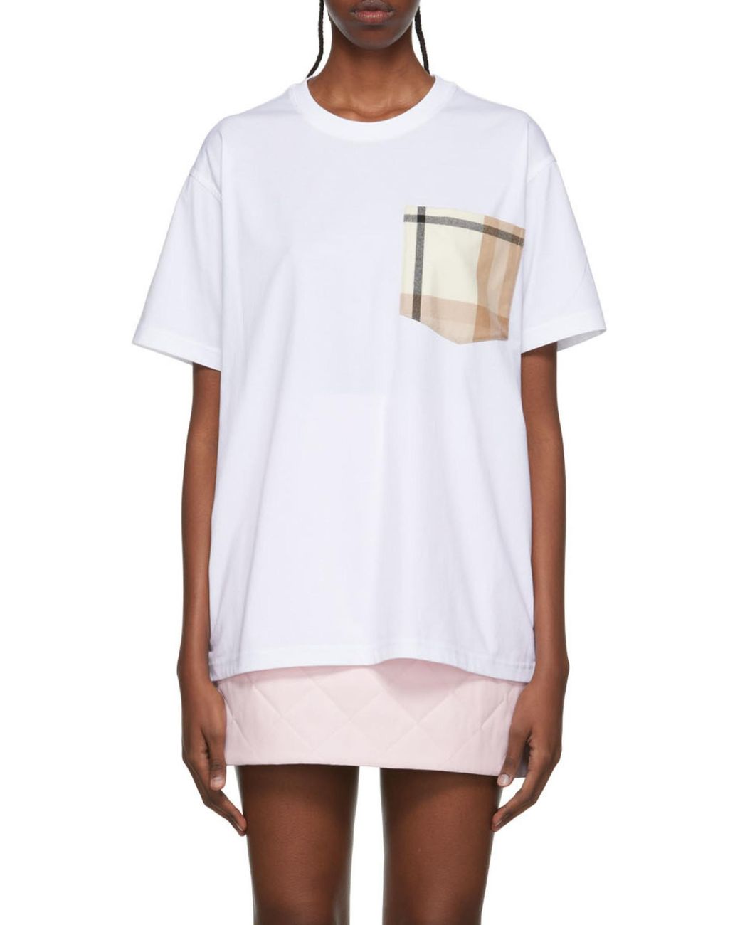 Burberry White Check Patch Pocket T-Shirt