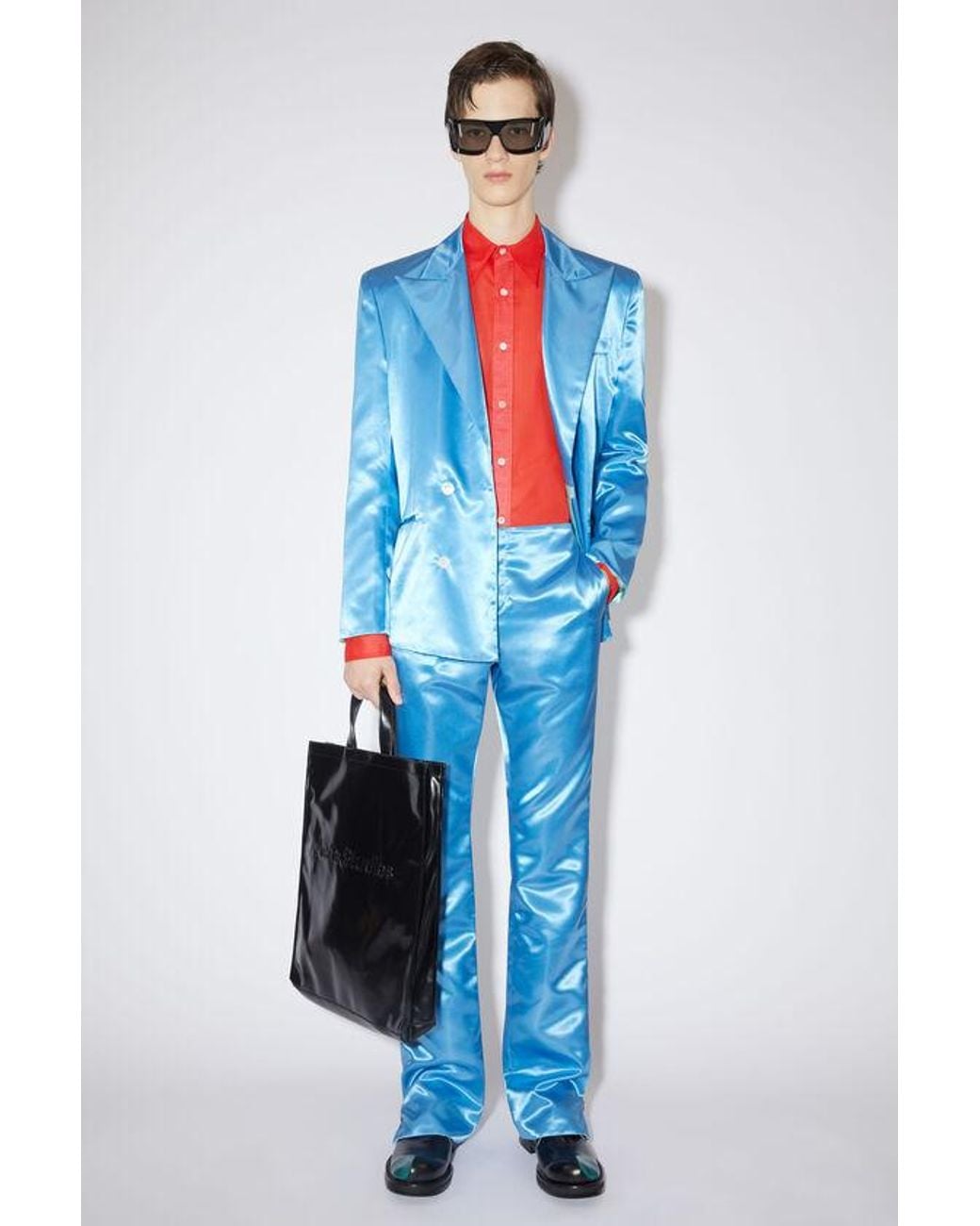 Acne Blue Satin Casual Pants for men