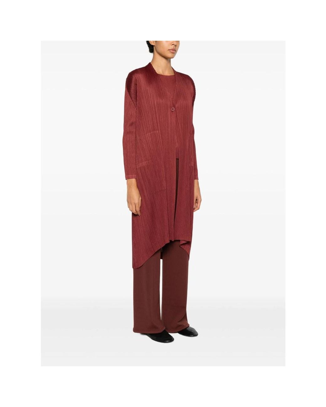 Pleats Please Issey Miyake Red Monthly Colors: October Pleated-Button Coat