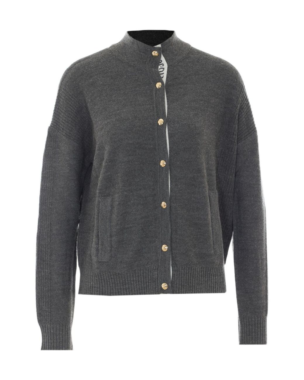 Liu Jo Gray Logo Button High Neck Cardigan