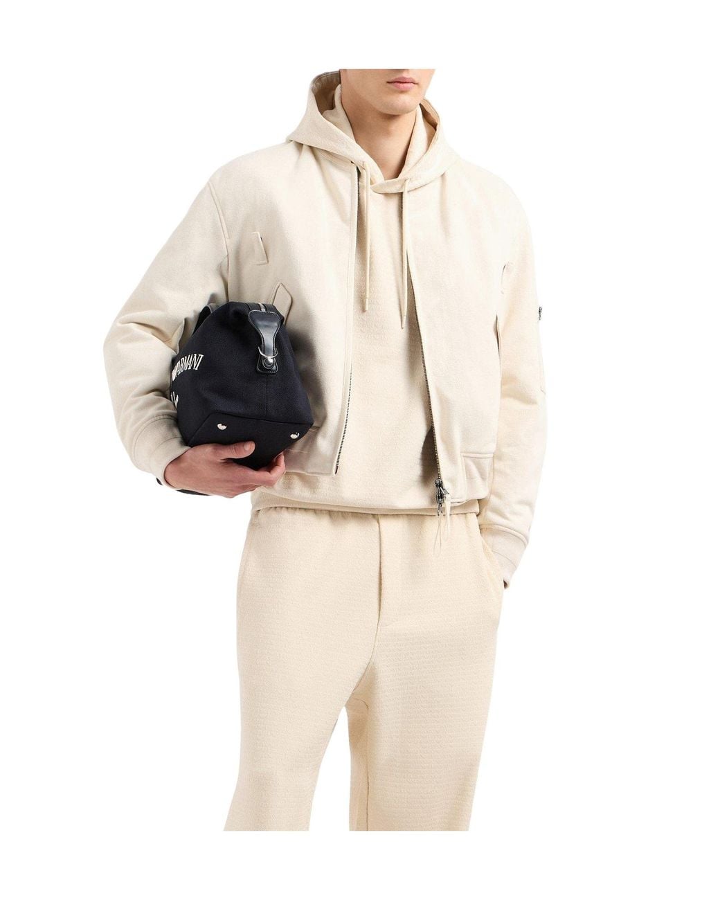 Emporio Armani Natural Textured Longsleeve Hoodedg for men