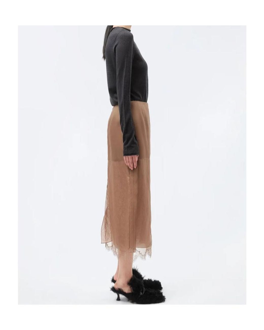 Carven Brown Sheer Lingerie Skirt