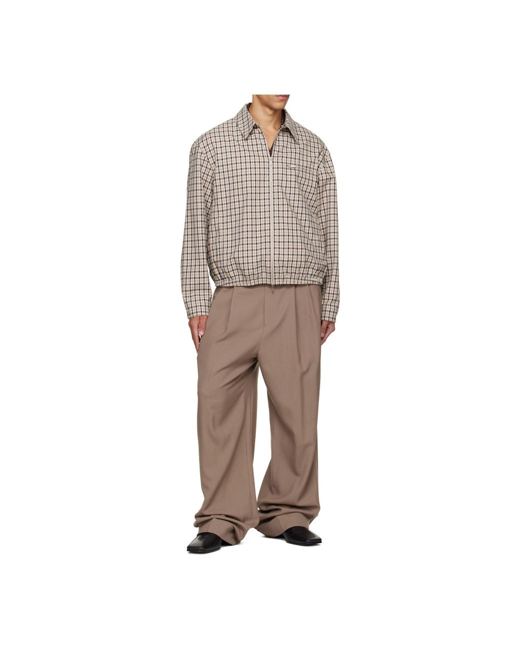 Ferragamo Gray Ferragamo Checked Zip-Up Bomber Jacket for men