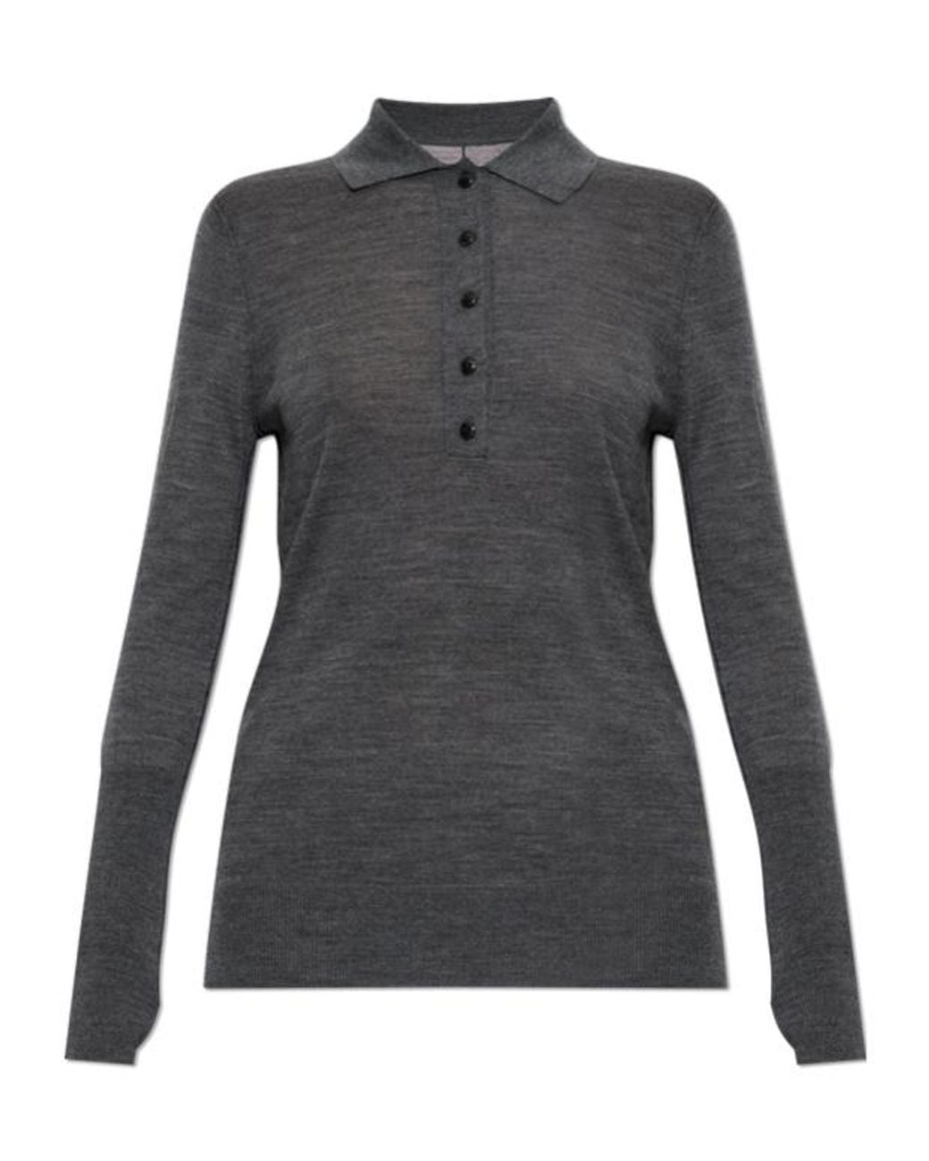 AllSaints Gray Martel Long-Sleeve Polo-Collar Knit Top