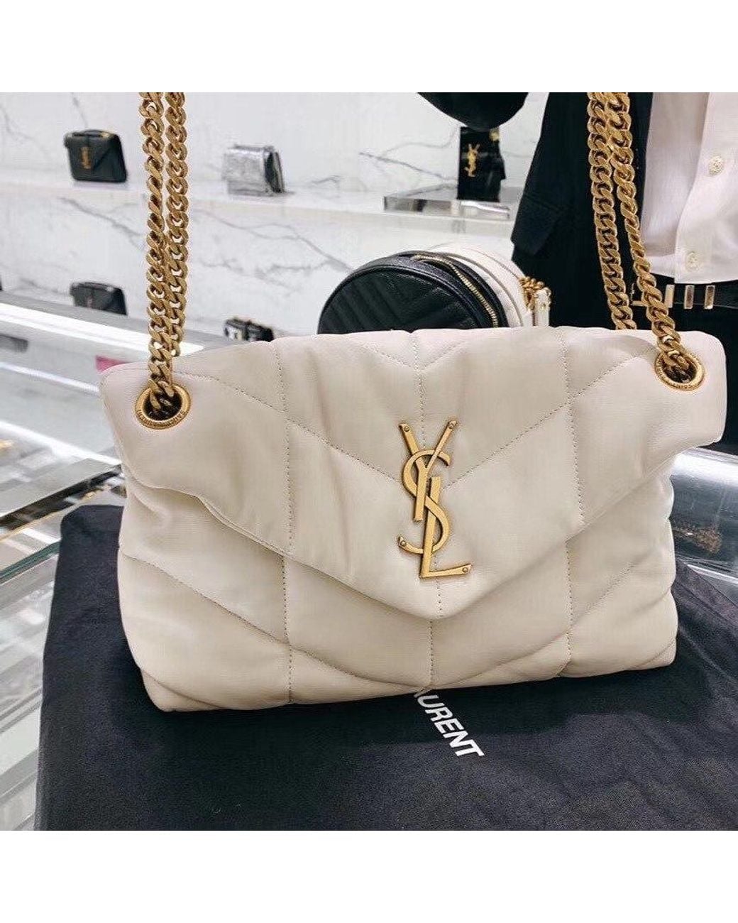 Saint Laurent Natural Logo Plaque Strapped Shoulder Bag