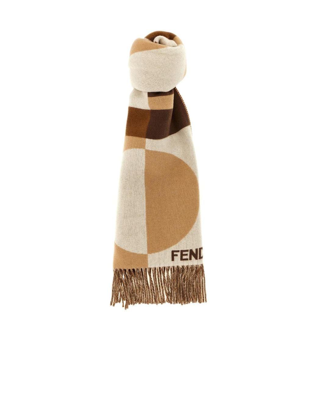 Fendi Metallic Geometric Pattern Fringed Knit Scarf