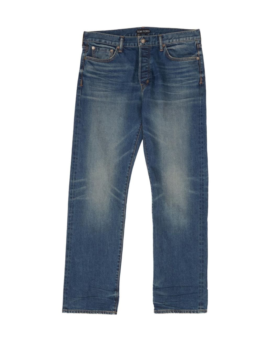 Tom Ford Blue Logo Patch Wide Leg Jeans for men