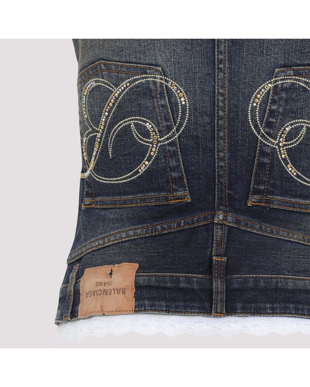 Balenciaga Blue Lace Detailed Denim Top
