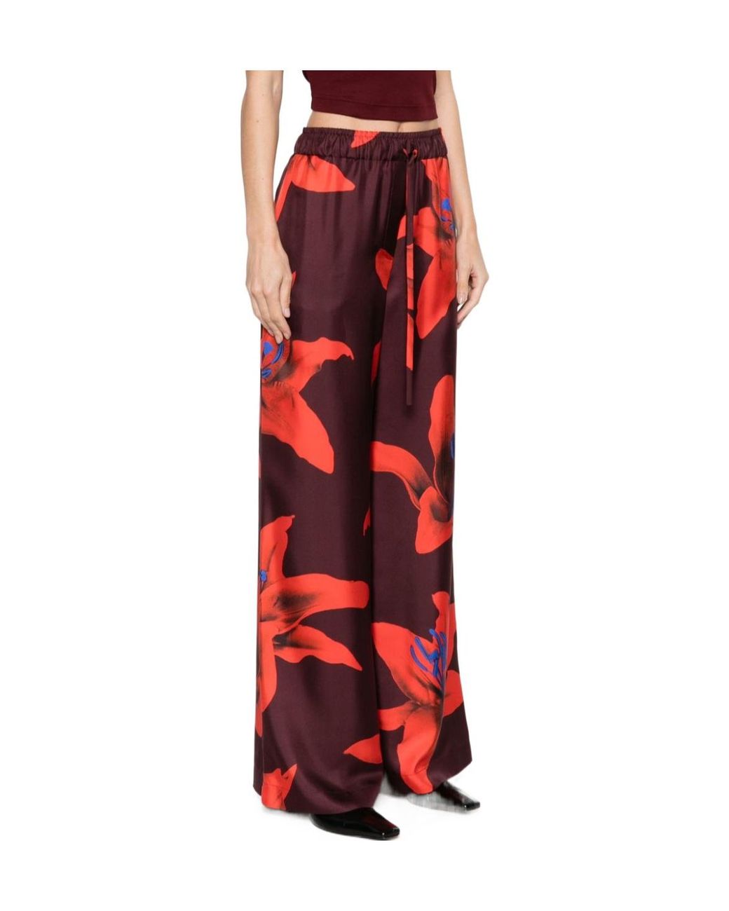 McQueen Red Floral Print Pants