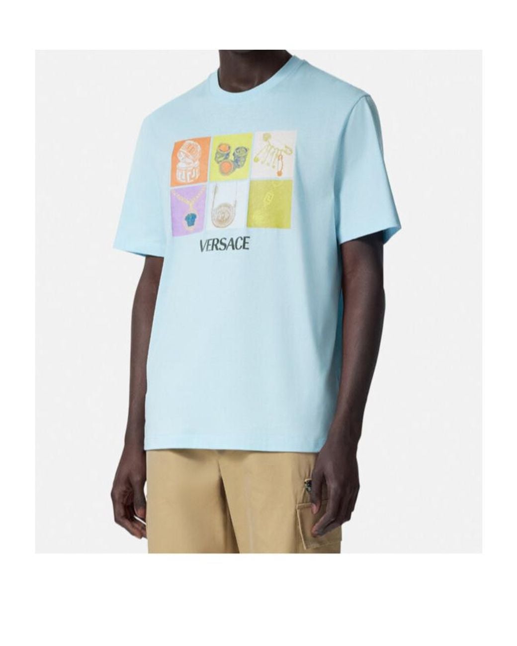 Versace Blue Graphic-Printed Crewneck T-Shirt for men