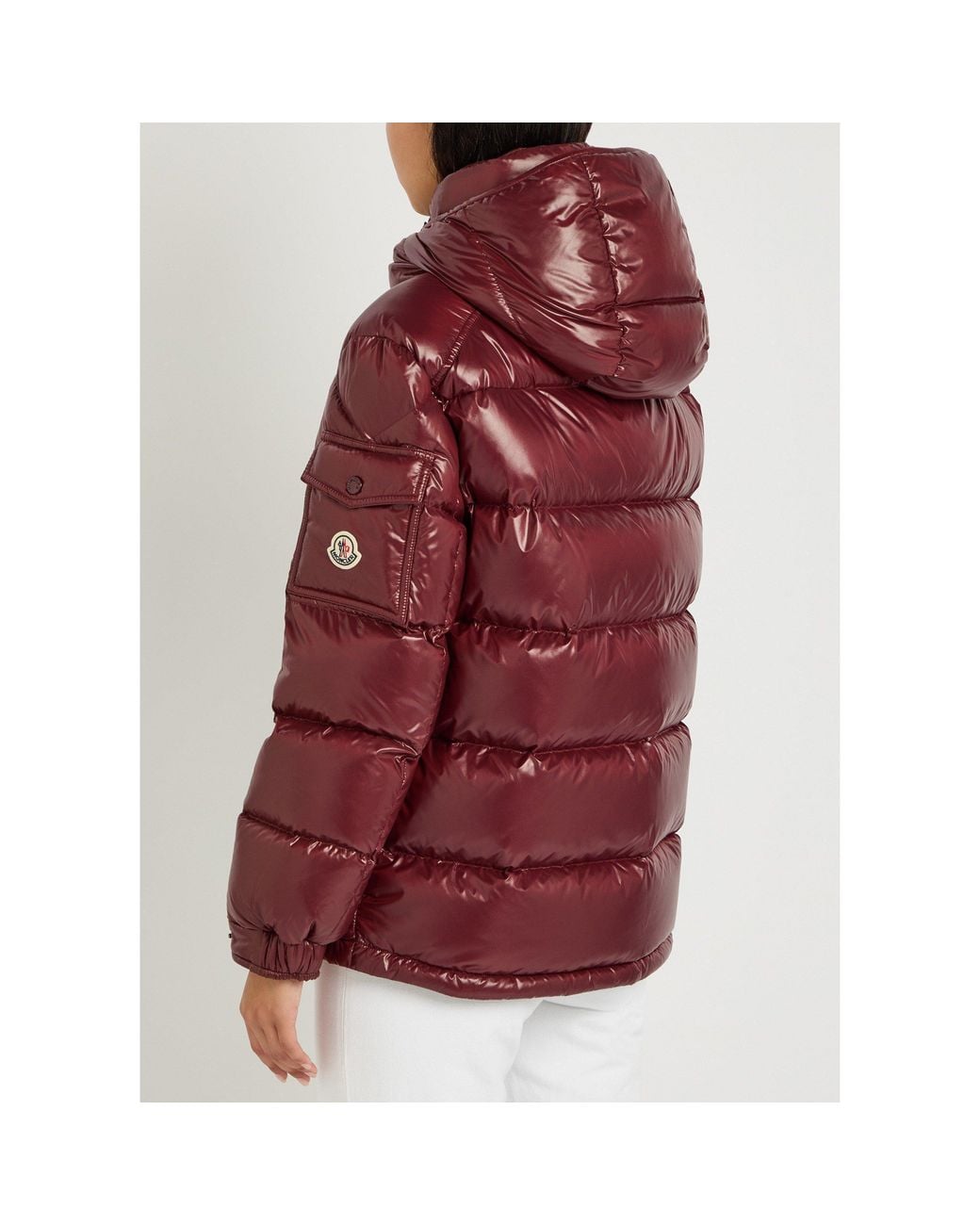 Moncler Red Shiny-Faced Hooded Short Down Jacket