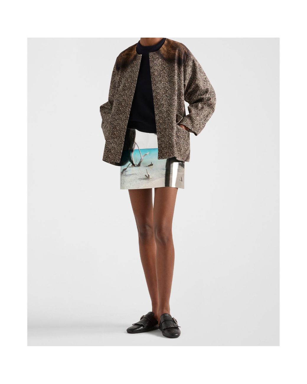 Prada Blue Calfskin Shiny Mini Skirt