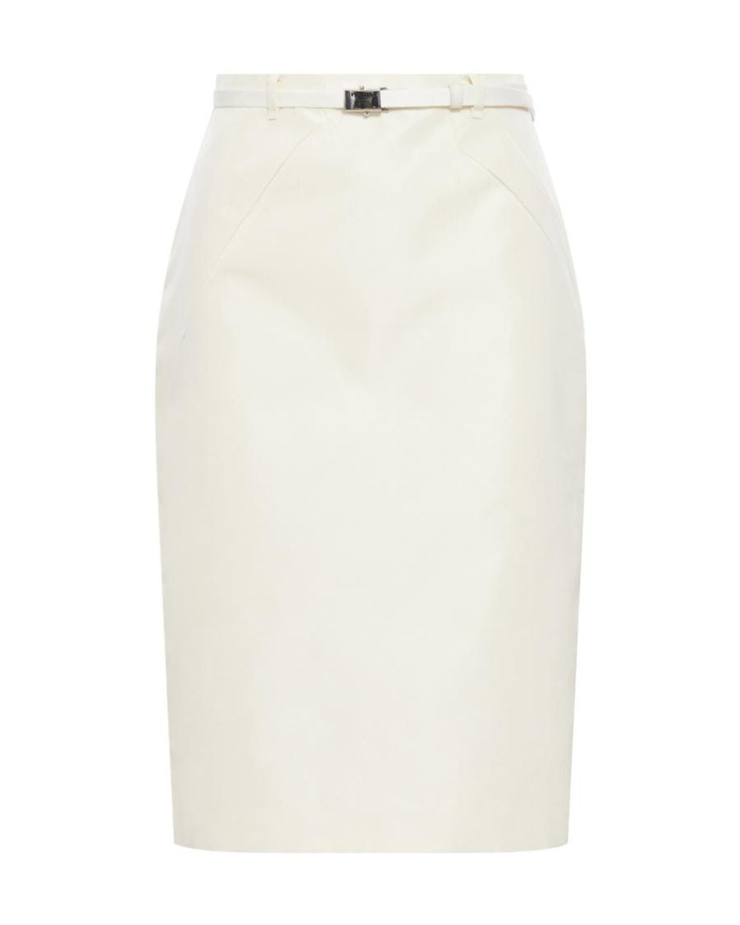 Prada White High-Waist Logo-Buckle Straight Faille Skirt