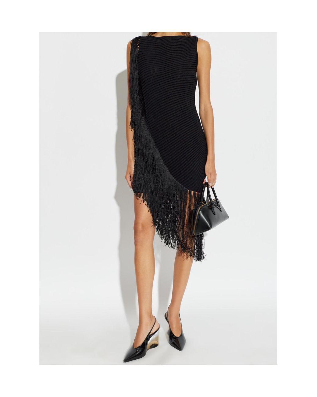 Alaïa Black Alaïa Asymmetric Fringed Strapless Dress
