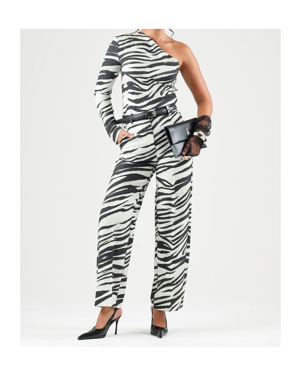 Patrizia Pepe White One-Shoulder Zebra-Print Bodysuit