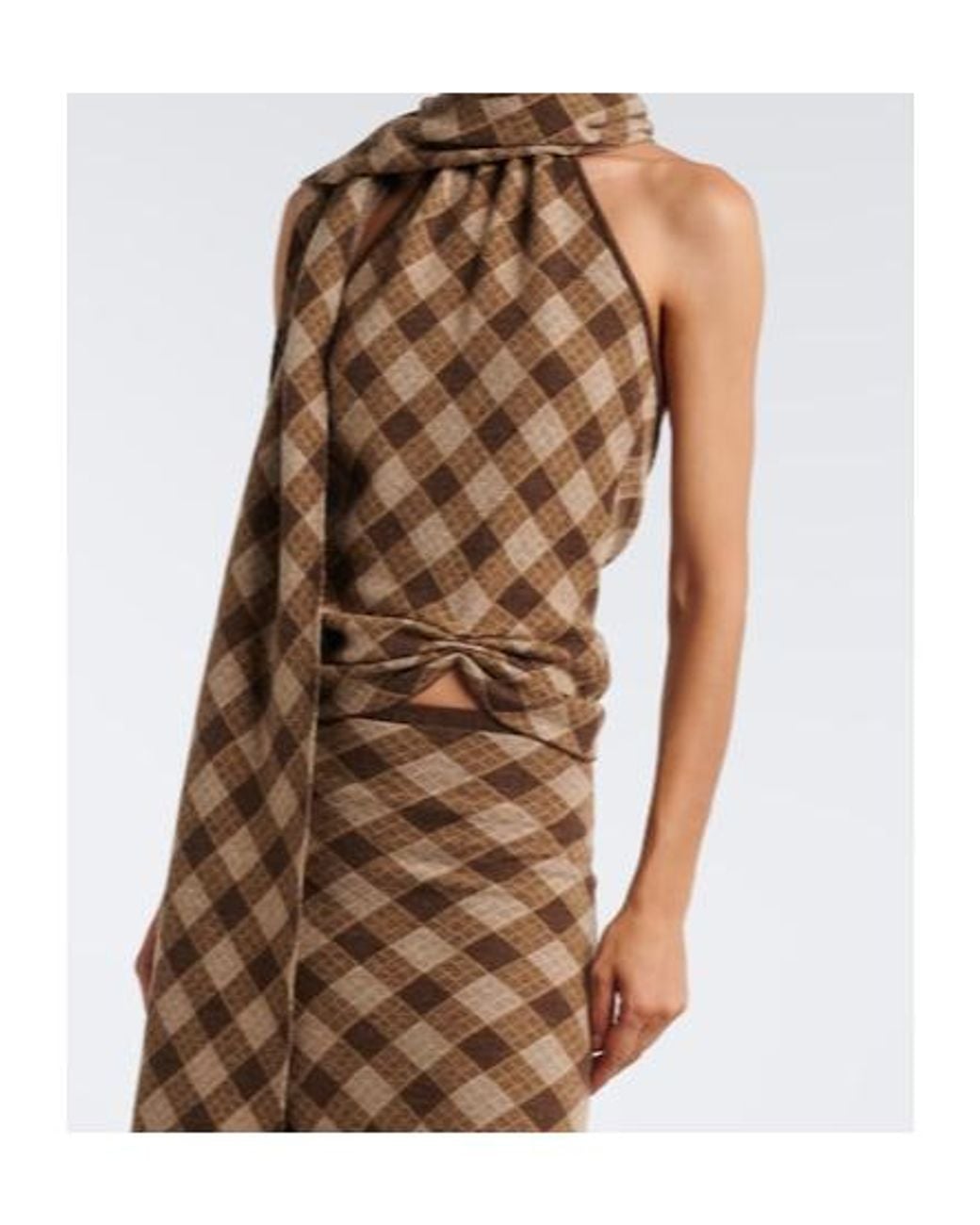 AYA MUSE White Kae Scarf-Detail Plaid Halterneck Top