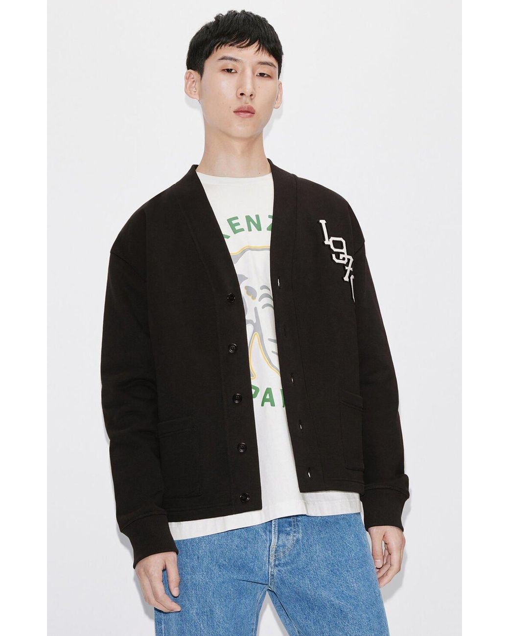 KENZO Black 'Varsity Jungle' Tiger Cardigan for men