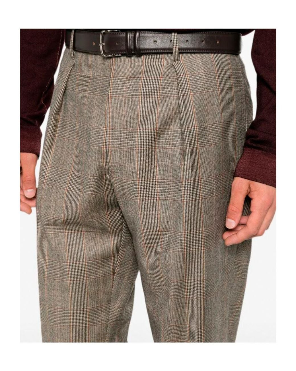 Berwich Gray Check-Pattern Pleated Trousers for men