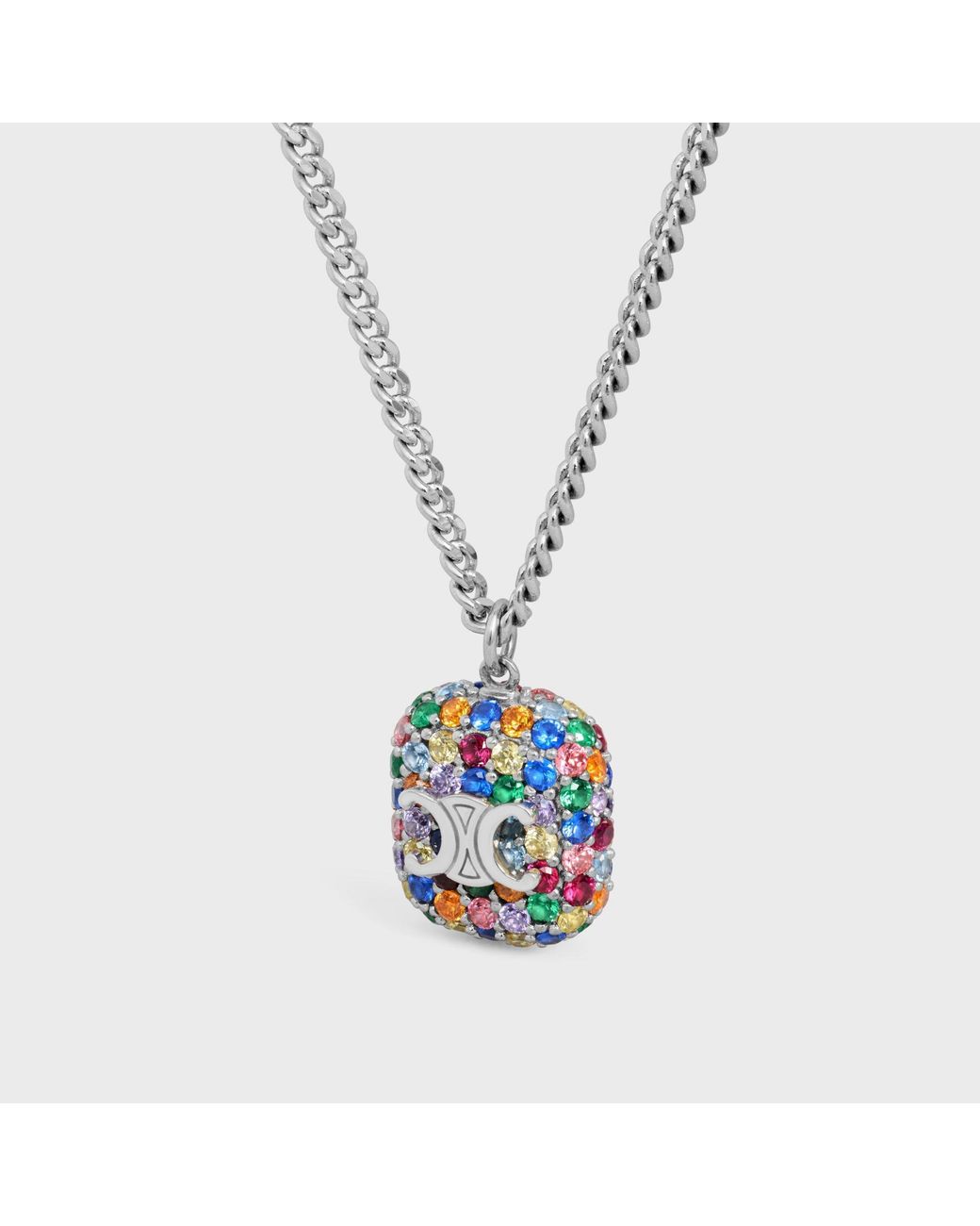 Céline White Iced Triomphe Pendant Necklace for men