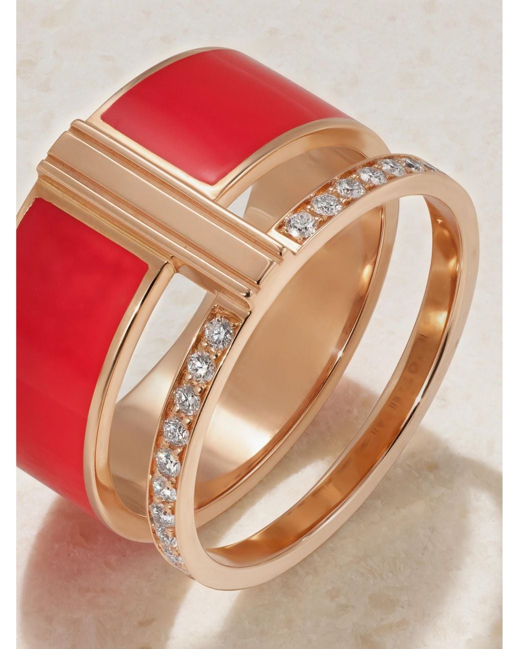 Repossi Pink 18-Karat Rose, Lacquer And Diamond Ring