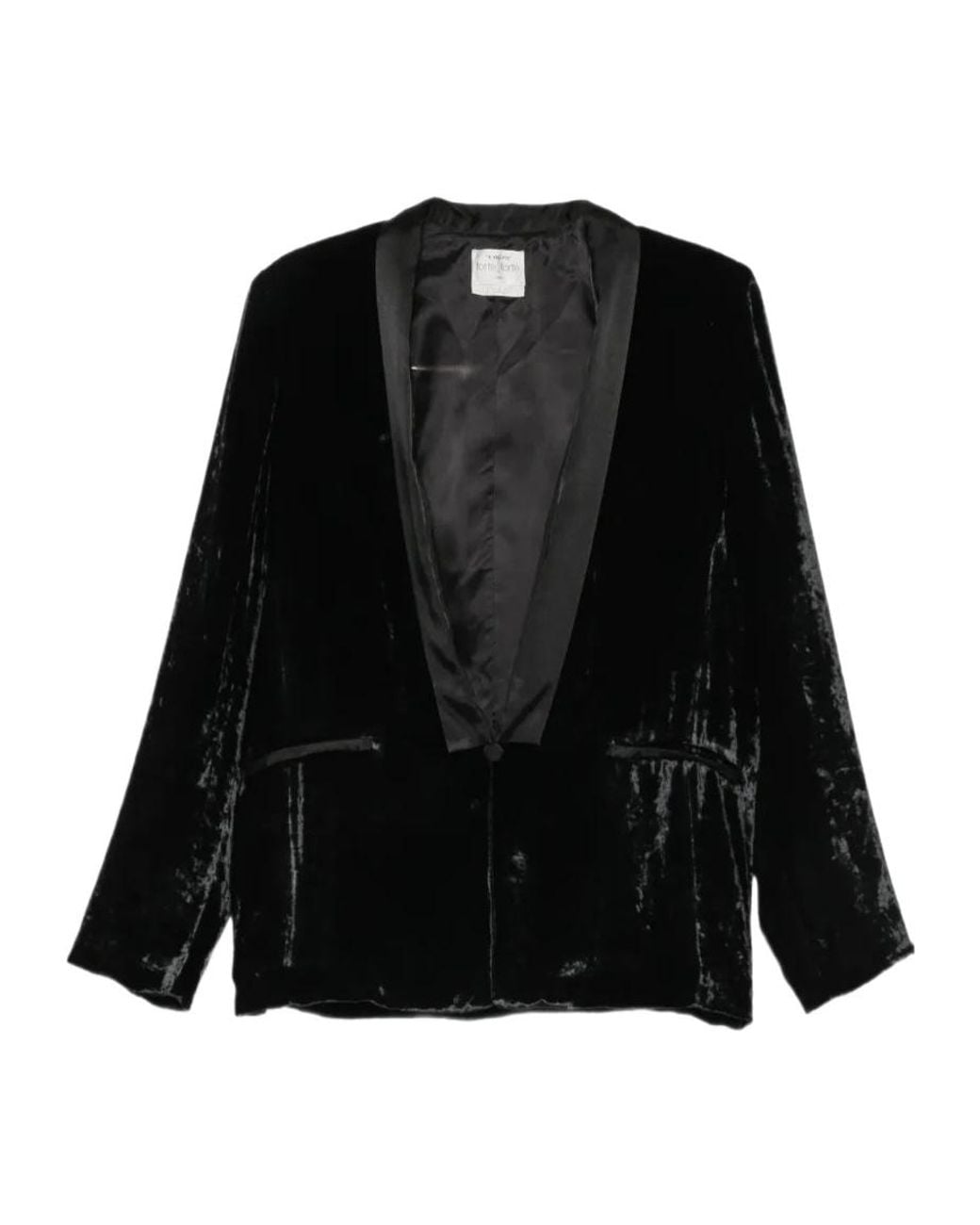 Forte_forte Black Crushed-Velvet Satin-Lapel Blazer