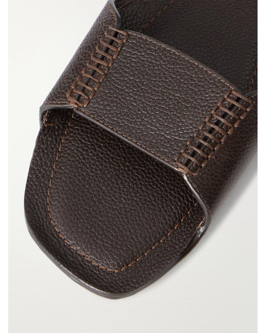 Totême Brown Textured-Leather Slides