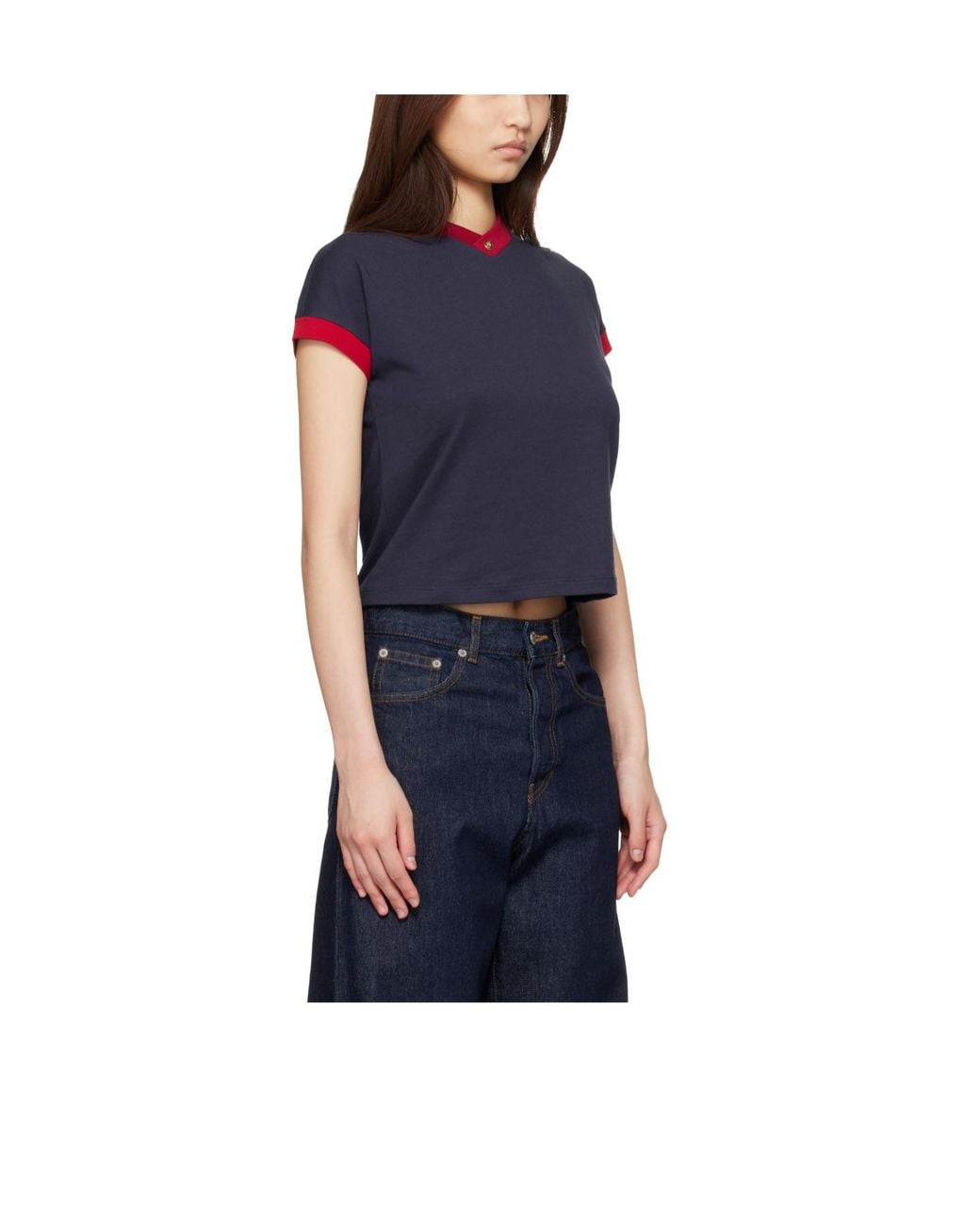 Versace Blue Contrast-Trim Cropped T-Shirt