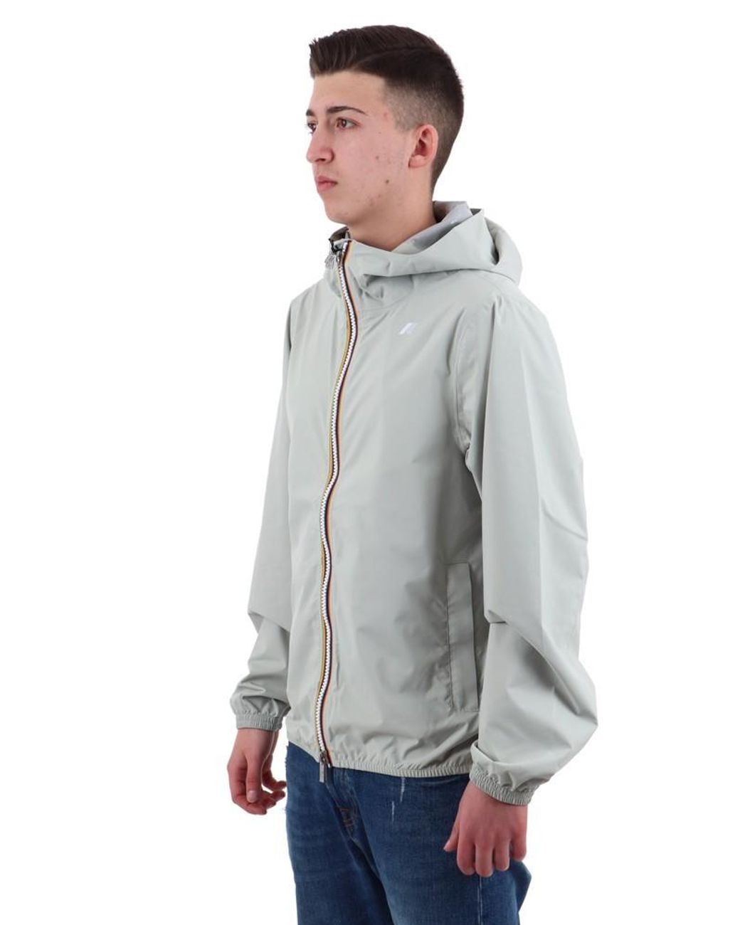 K-Way Gray Logo Printed Hooded Zipped Jacket for men