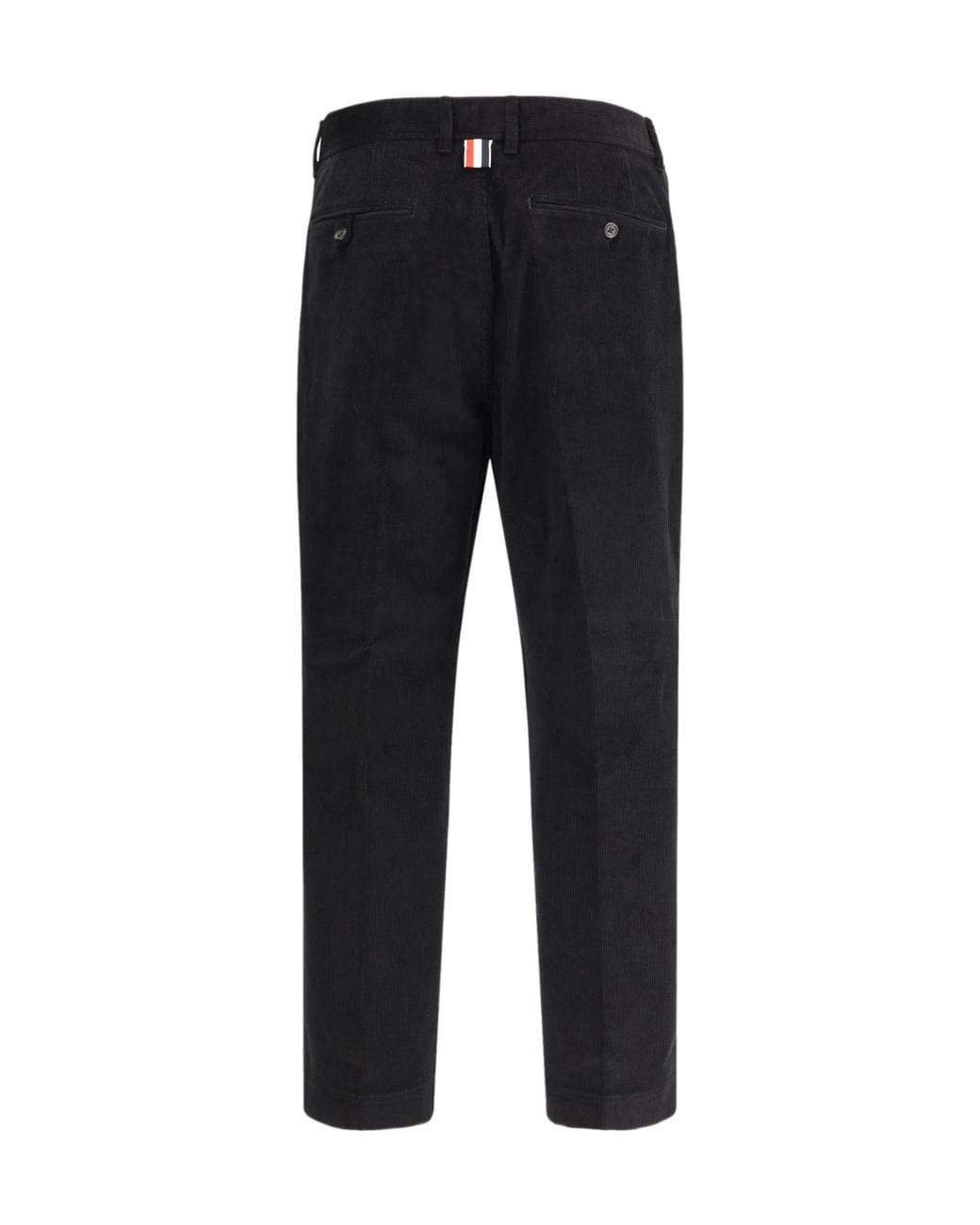 Thom Browne Black Corduroy Stripe Detail Chino Trousers for men