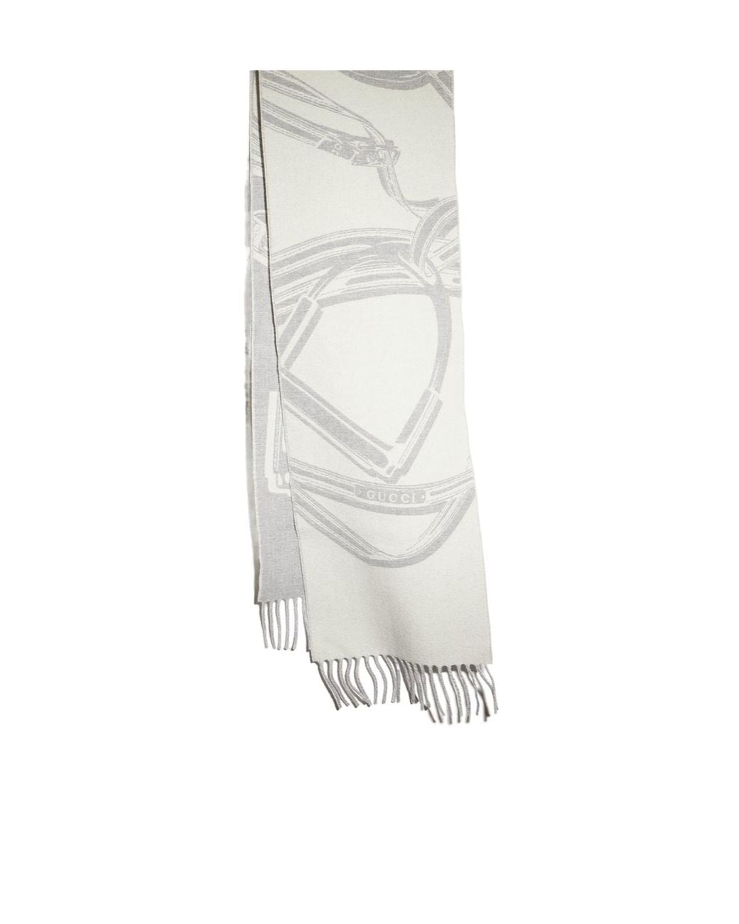 Gucci White Horsebit Wool Cashmere Scarf