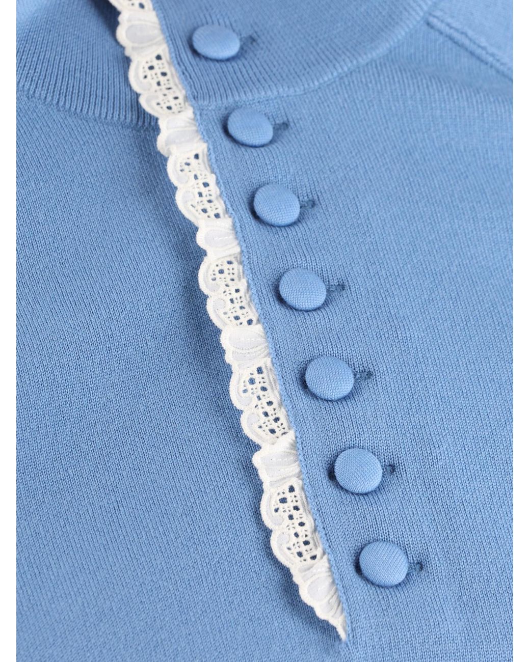 Chloé Blue Chloé Lace Trim Buttoned Knitted Sweater