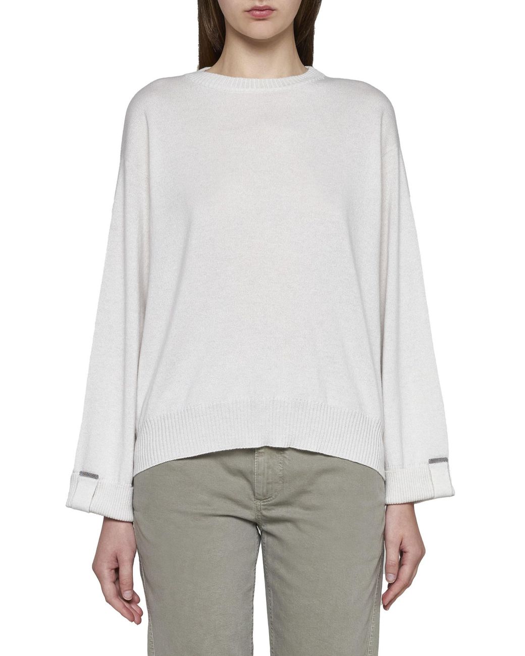 Brunello Cucinelli White Crewneck Knitted Jumper