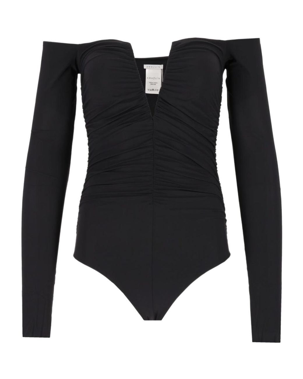 Amazuìn Black Alika Ruched Off-Shoulder Bodysuit