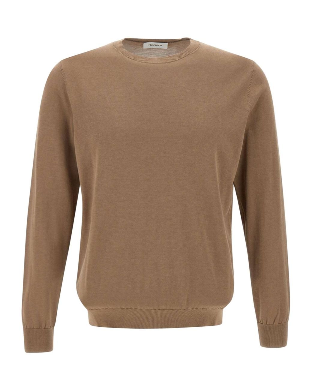 Kangra Cashmere Brown Kangra Crew Neck Knitted Sweater for men