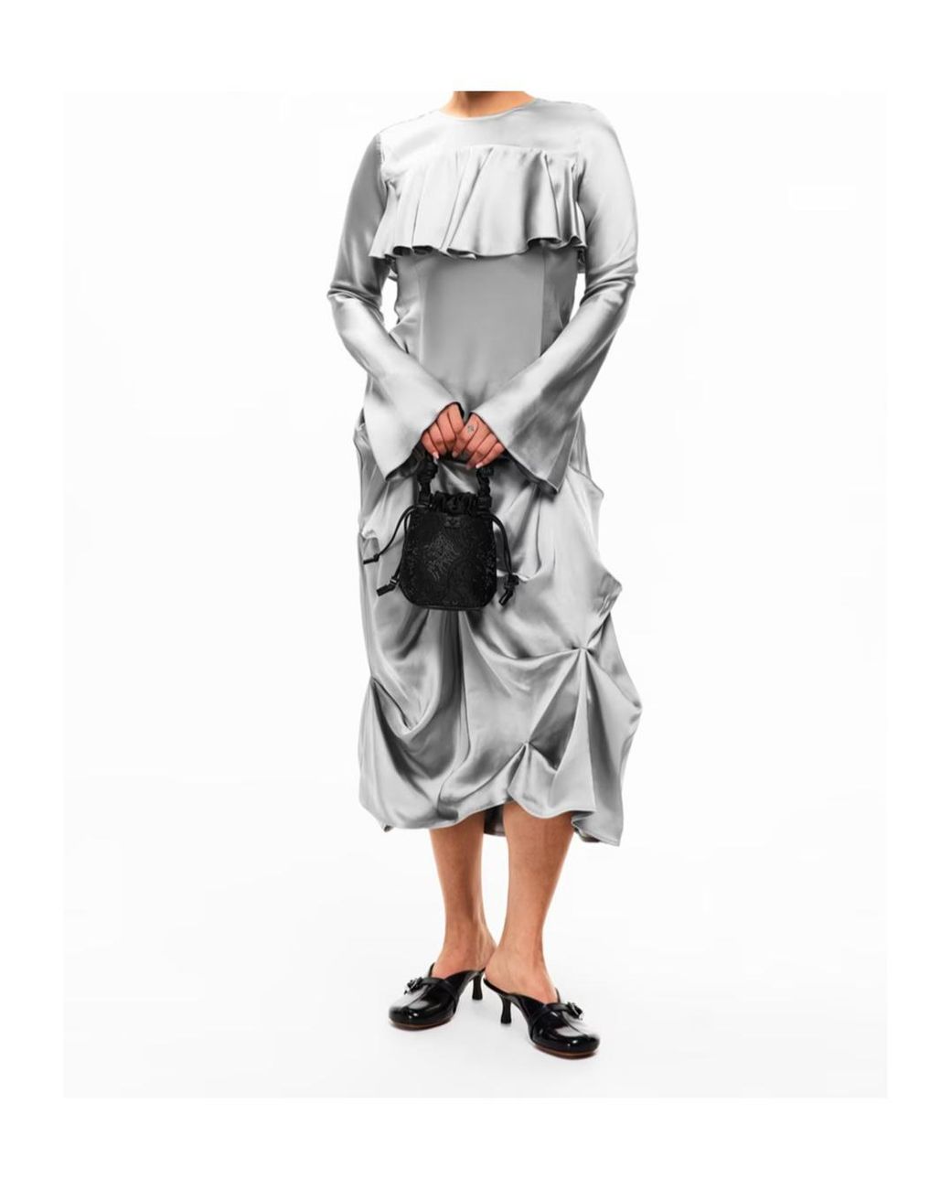 Ganni Gray Satin Maxi Dress