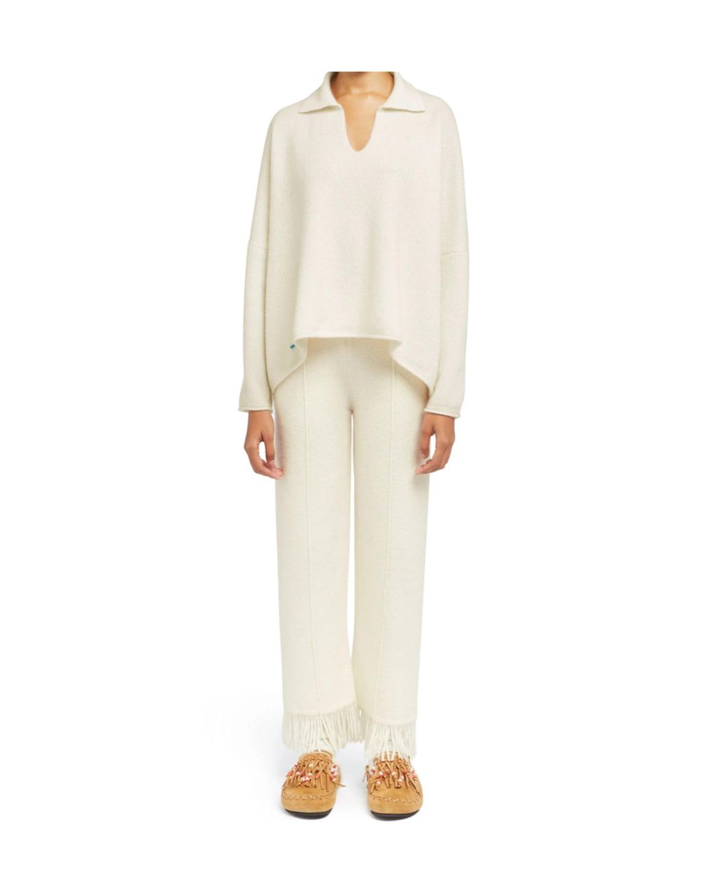 Alanui White Finest Polo-Collar Ribbed Sweater