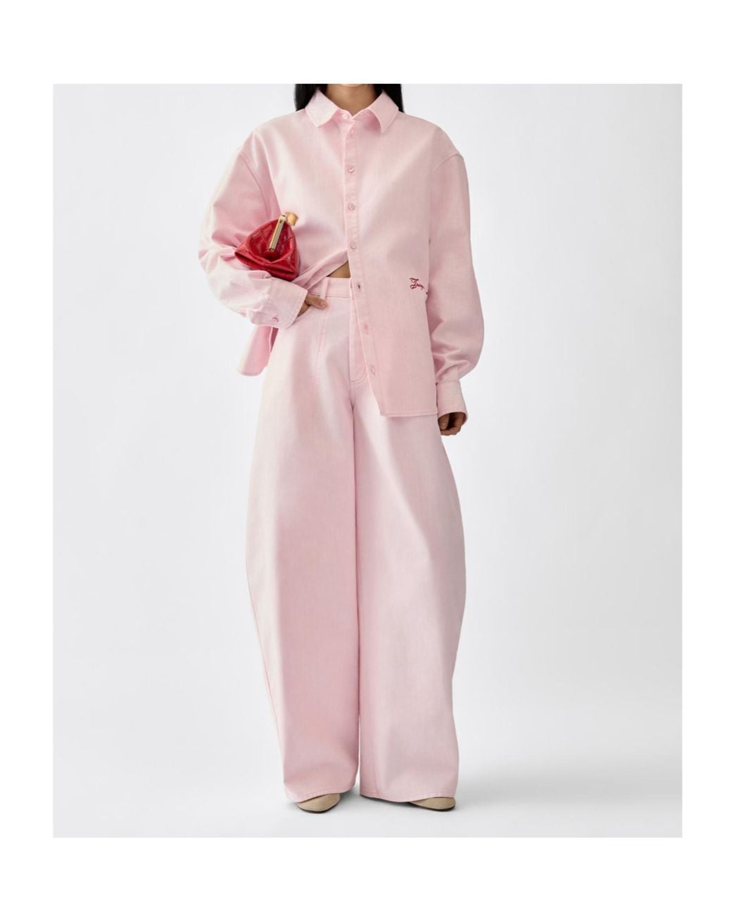 Jacquemus Pink Ovalo Wide-Leg Jeans