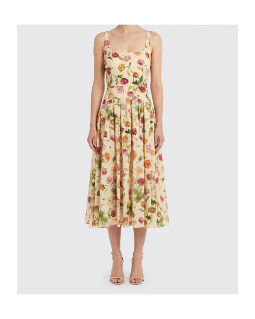 Carolina Herrera Metallic Wells Floral Midi Dress