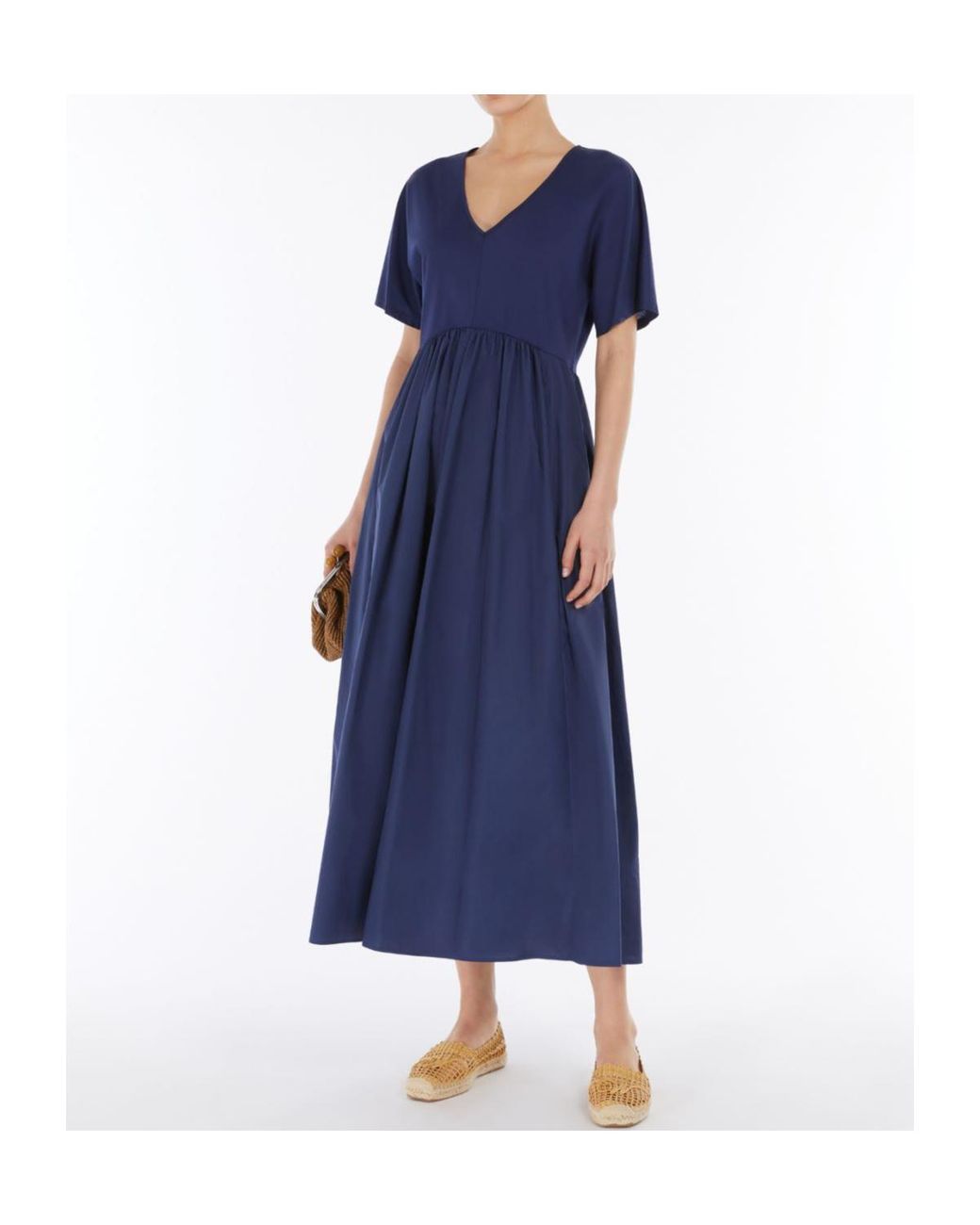 Weekend by Maxmara Blue Bronzo V-Neck Short-Sleeved Dress