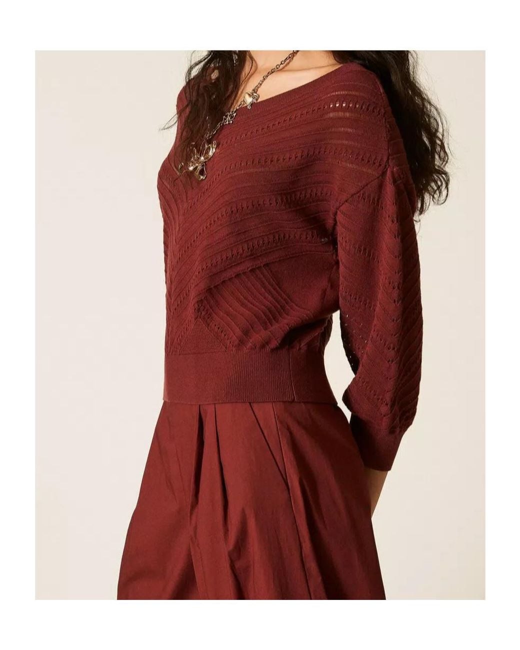 Twinset Red Pointelle-Knit Top