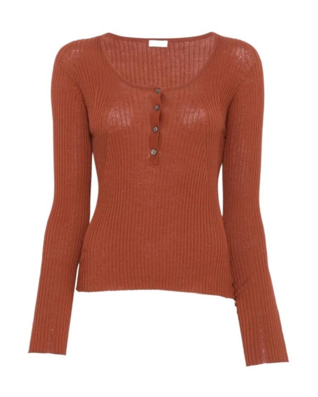 Roberto Collina Brown Ribbed-Knit Button-Up T-Shirt