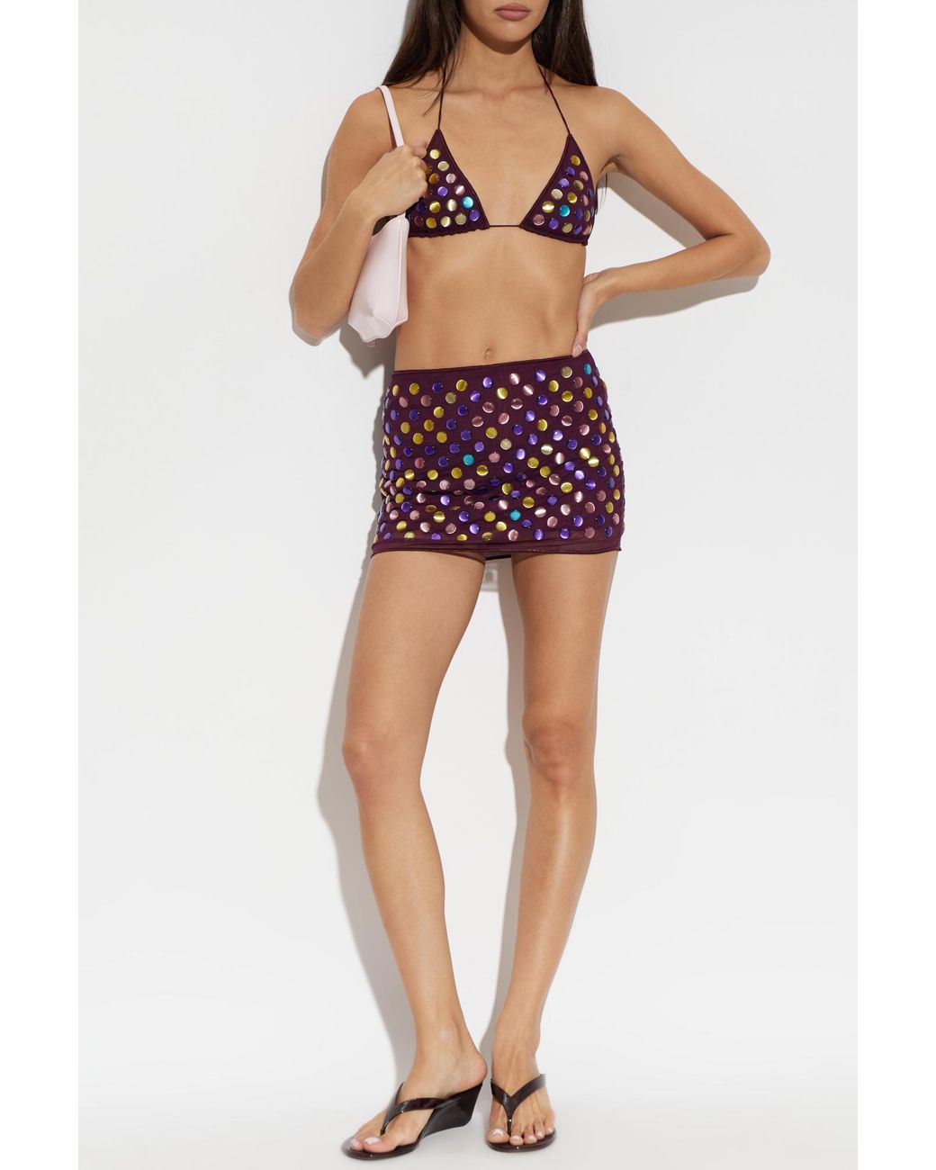 Oseree Multicolor Oséree Bubble Mesh Embellished Bikini