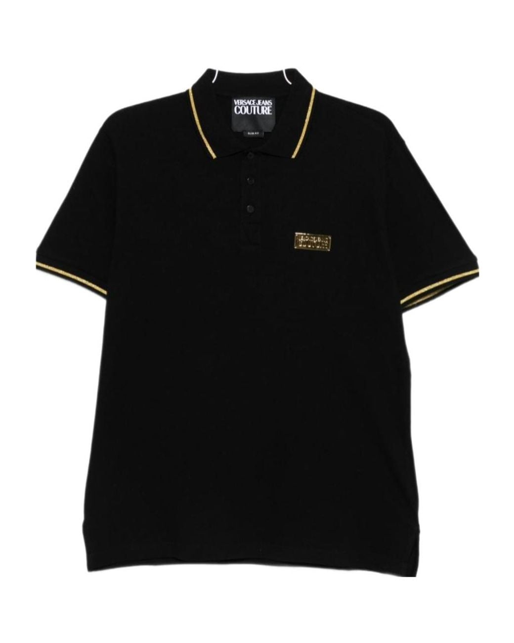 Versace Jeans Black Ribbed-Trim Polo Shirt for men