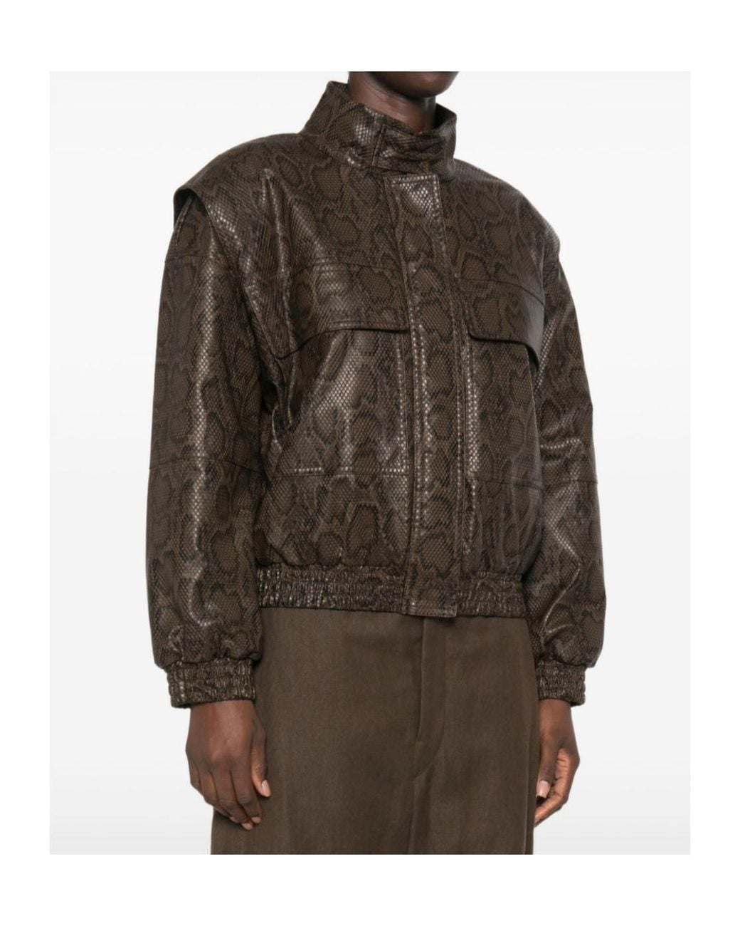 Twinset Brown Embossed High-Neck Jacket