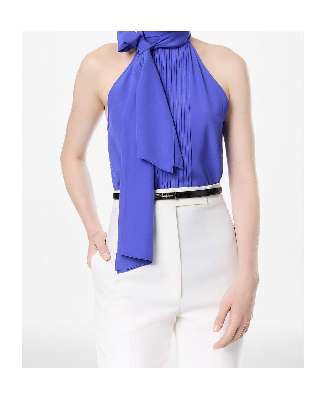 Tom Ford Blue Pleated Tie Neck Top
