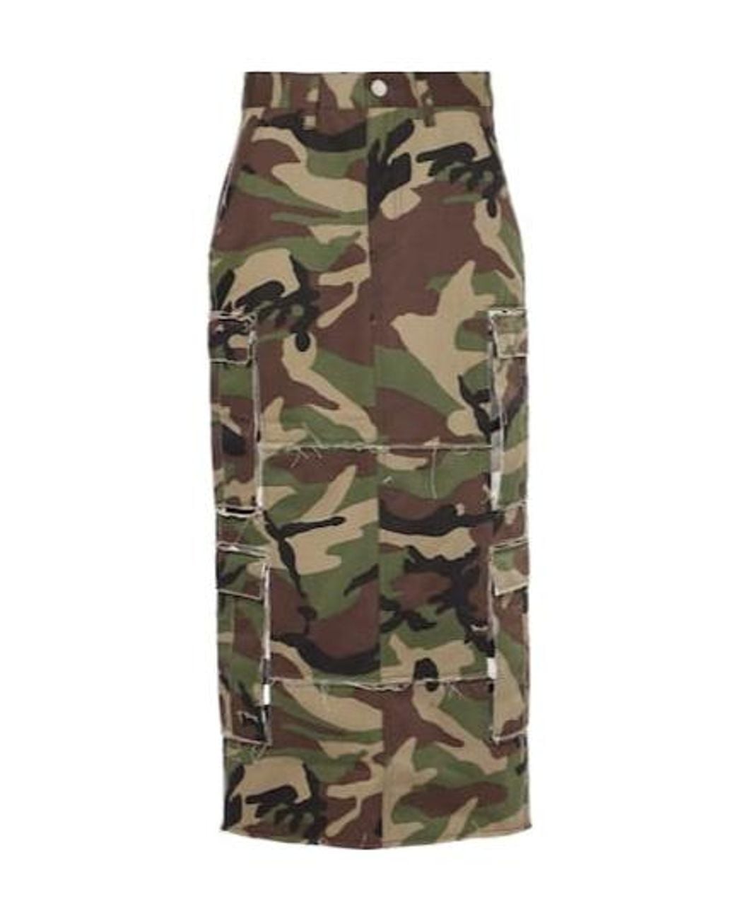 Vetements Green Camouflage Cotton Cargo Midi Skirt