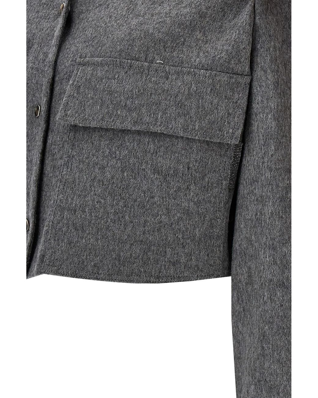 Brunello Cucinelli Gray Long Sleeved Cropped Shirt