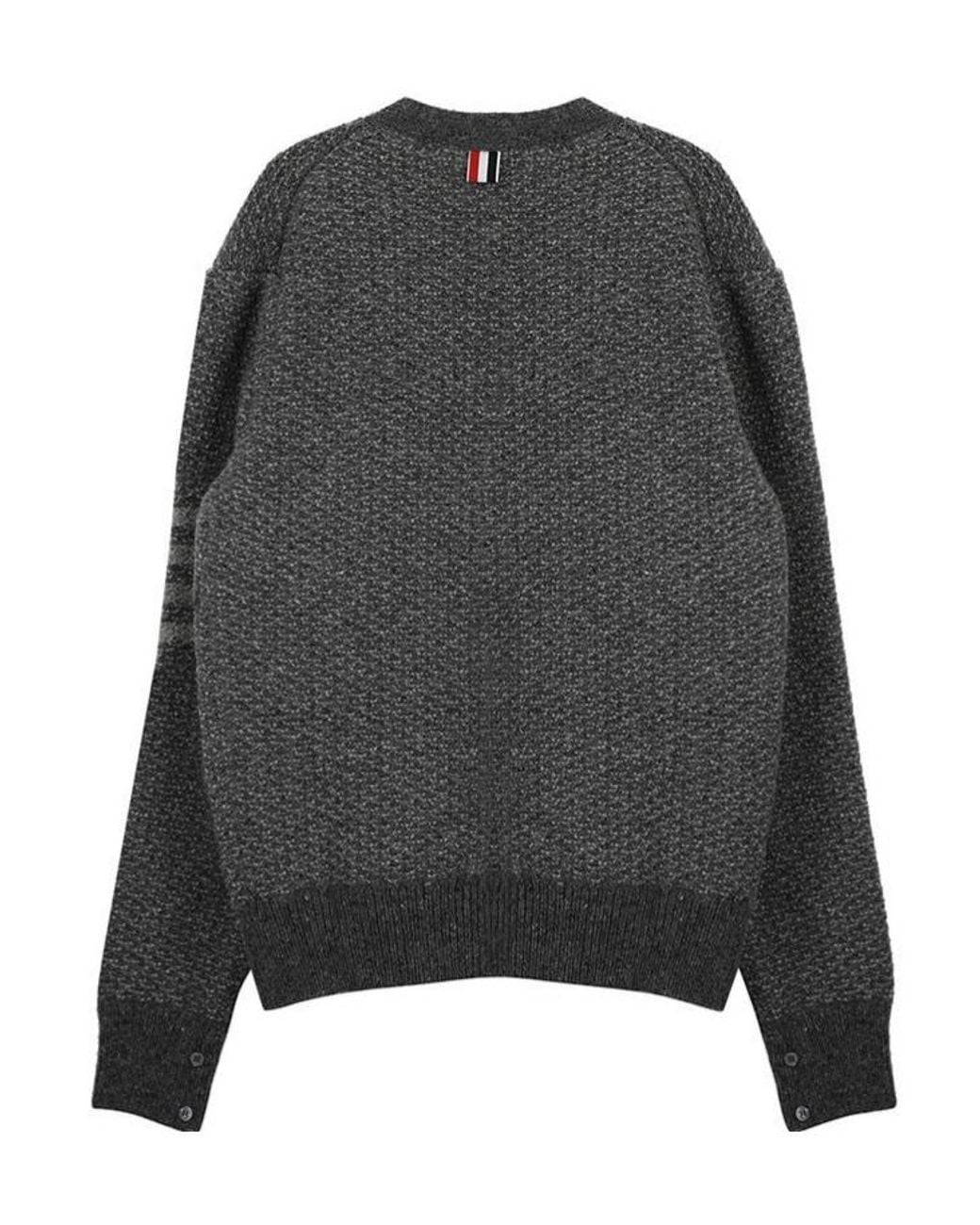 Thom Browne Gray V-Neck Chunky-Knit Cardigan for men