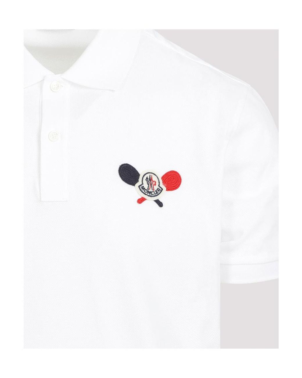 Moncler White Logo Patch Short-Sleeved Polo Shirt for men