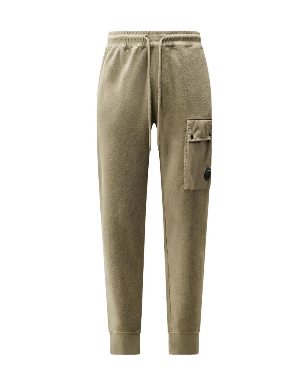 C P Company Green Brushed Emerized Diagonal Fleece Cargo Lens Sweatpants for men